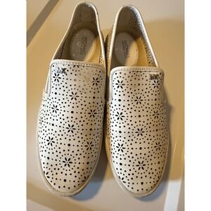 Michael Kors White Laser Cut Floral Leather Slip On Sneakers Shoes Flats